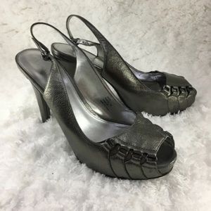 CK Portia Metallic Silver High Slingbacks Heels 8M
